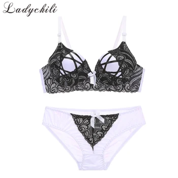 

Ladychili Wome Intimate Plus Size Sexy Thick Foam Push Up Bra Underwear Set Faux Bandage Matching Bra and Lingerie Suit N365