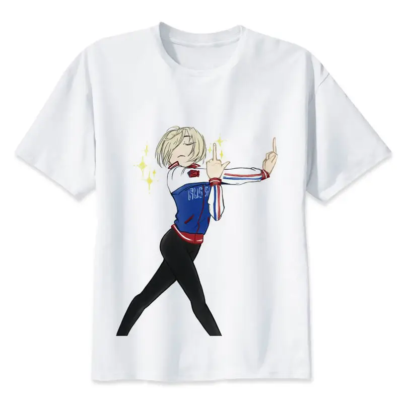

Anime T shirt men t shirt fashion yuri on ice t-shirt O Neck white Russian TShirts For man funny Top Tees M8080
