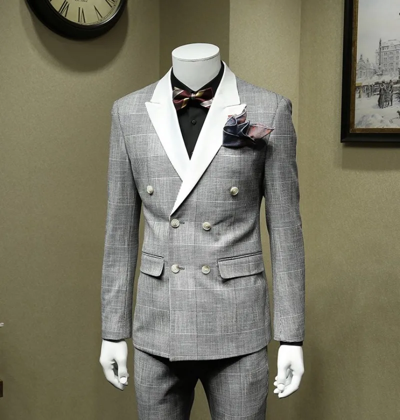 Английский стиль белый и черный клетчатый деловой джентльменский Блейзер костюм винтажное двубортное свадебное платье умный повседневный комплект из 3 предметов