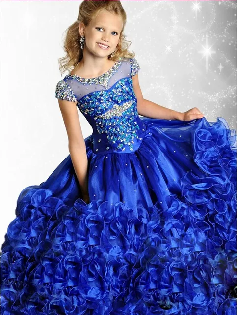 Cheap Kids Dresser Senior Princess Evening Party Prom Girl Blue Pink Long Dresses Flower Girl Dresses for Wedding Ball Gown
