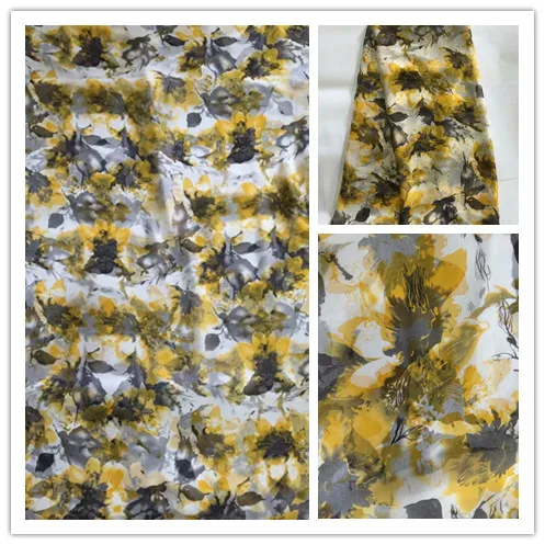 

New Summer Print 100%Silk Chiffon Fabric For Women Dress 140cm Wide 6Momme Thin Georgette Fashion cloth DIY Sewing DSF23