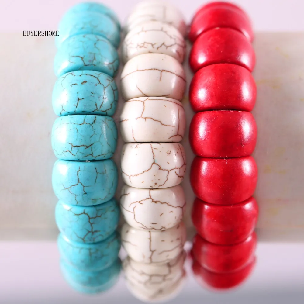 

Free Shipping Handmade Jewelry Stretch Beaded Bracelet For Women Natural Red Green Red Howlite Stone 8" H597-595