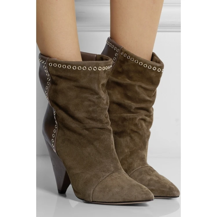

New arrival suede leather high heel ankle boots pointed toe fringe ankle wrap women bootie size 35 to 41 party dress shoe
