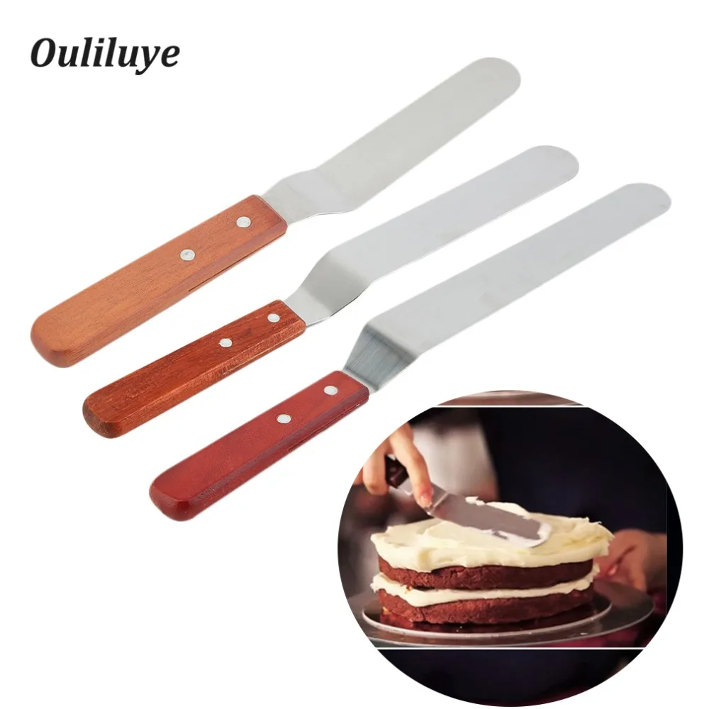

Stainless Steel Butter Cake Cream Spatula Knife Wooden Handle Stainless Steel Blade For Cake Decorating Tools Cake Smoother