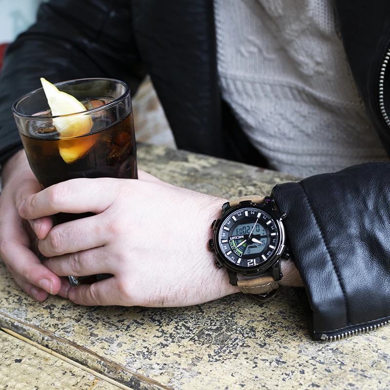  MEGIR Men's Digital Analog Quartz Wristwatches Dual Display Men Military Sport Watches Clock Hour R