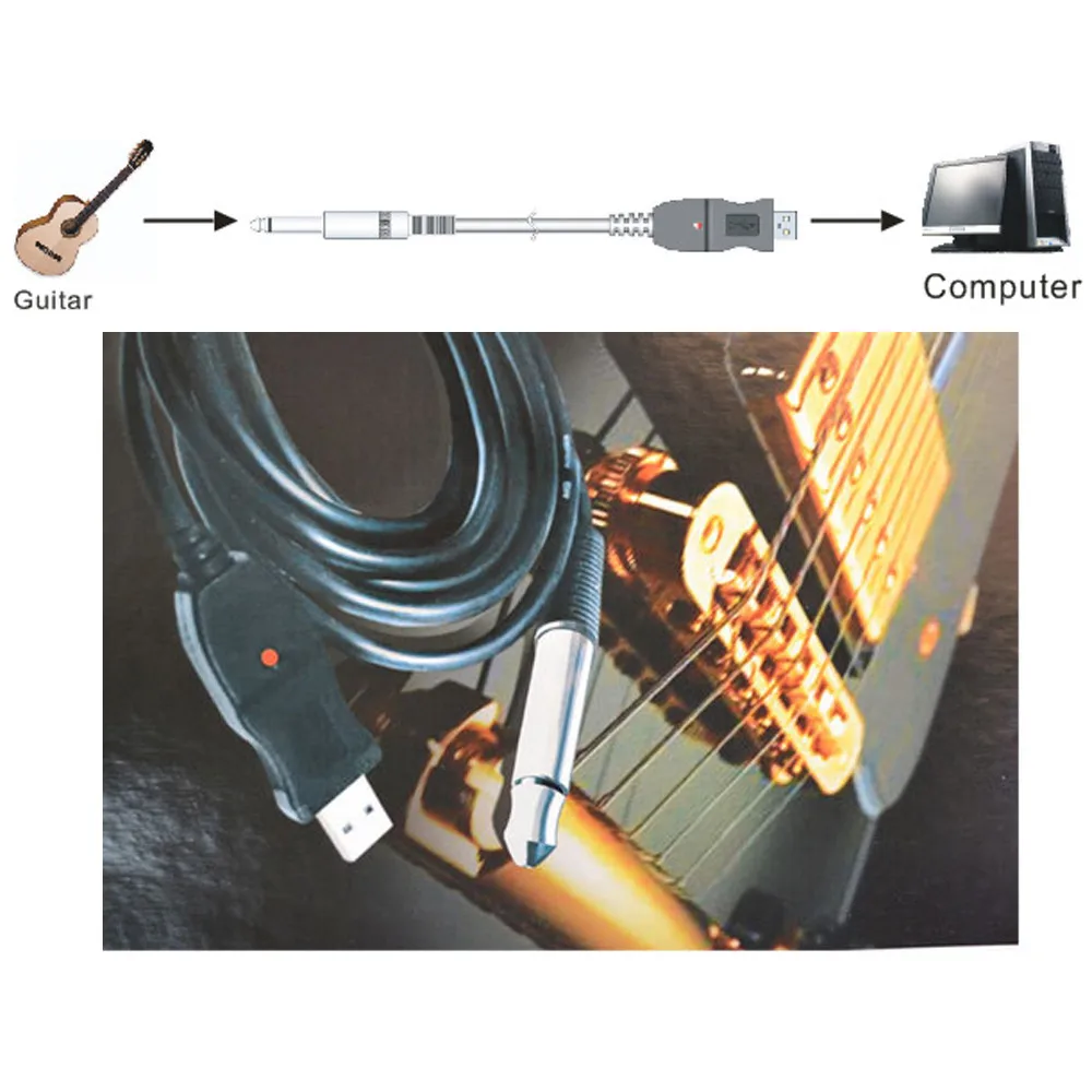 USB гитарный кабель USB Интерфейс штекер 6,35 мм 1/4 Mono Мужской Электрический GuComputer/HDTV/ноутбука в аудио видео кабель