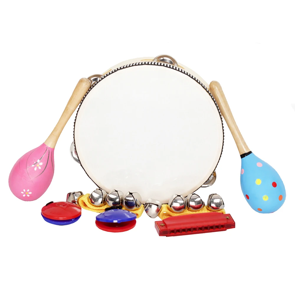 8pcs Maracas Handbells Harmonica Tambourine Musical Toys Set