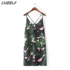 Save 2.4 on European Station Summer New Tropical Style Palm Leaf Print Beach Casual Dress Sleeveless Spaghetti Strap V-neck Vestido Curto