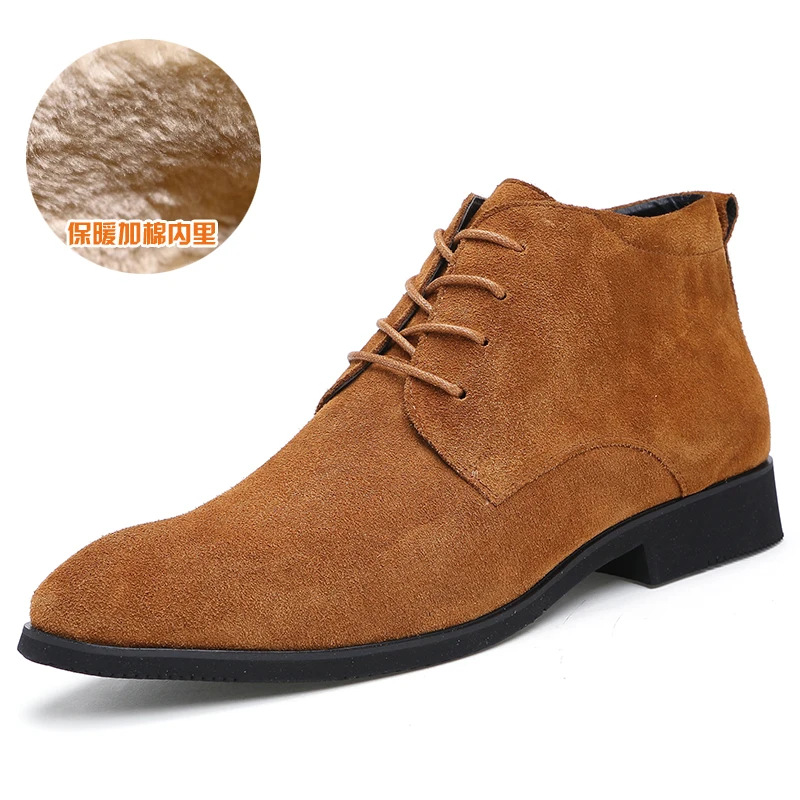 

CNFIIA Winter Boots Men Leather Warm Fur Ankle Chelsea Boots Male Brown Black Gray 2018 Winter Fur Non Slip Comfortable Casual