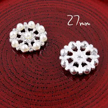 

30pcs 27MM Rhinestone pearl Button Alloy rhinestone Buttons in Siver Flat Back Embellishments RMM318