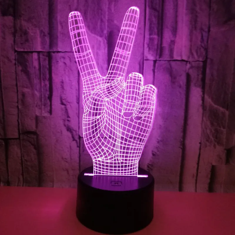 

YIMIA Victory Sign V-Finger Model 3D Night Light USB Novelty Gifts 7 Colors Changing LED Desk Table Touch Base Lamp Kids Gift
