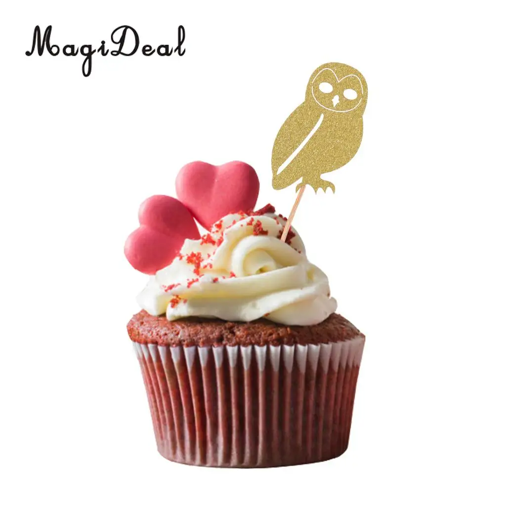 MagiDeal Lovely 20Pcs Glitter Owl Animal Cake Cupcake Topper Picks for Baby Shower Birthday Party Halloween Decor Prop 3 Colors