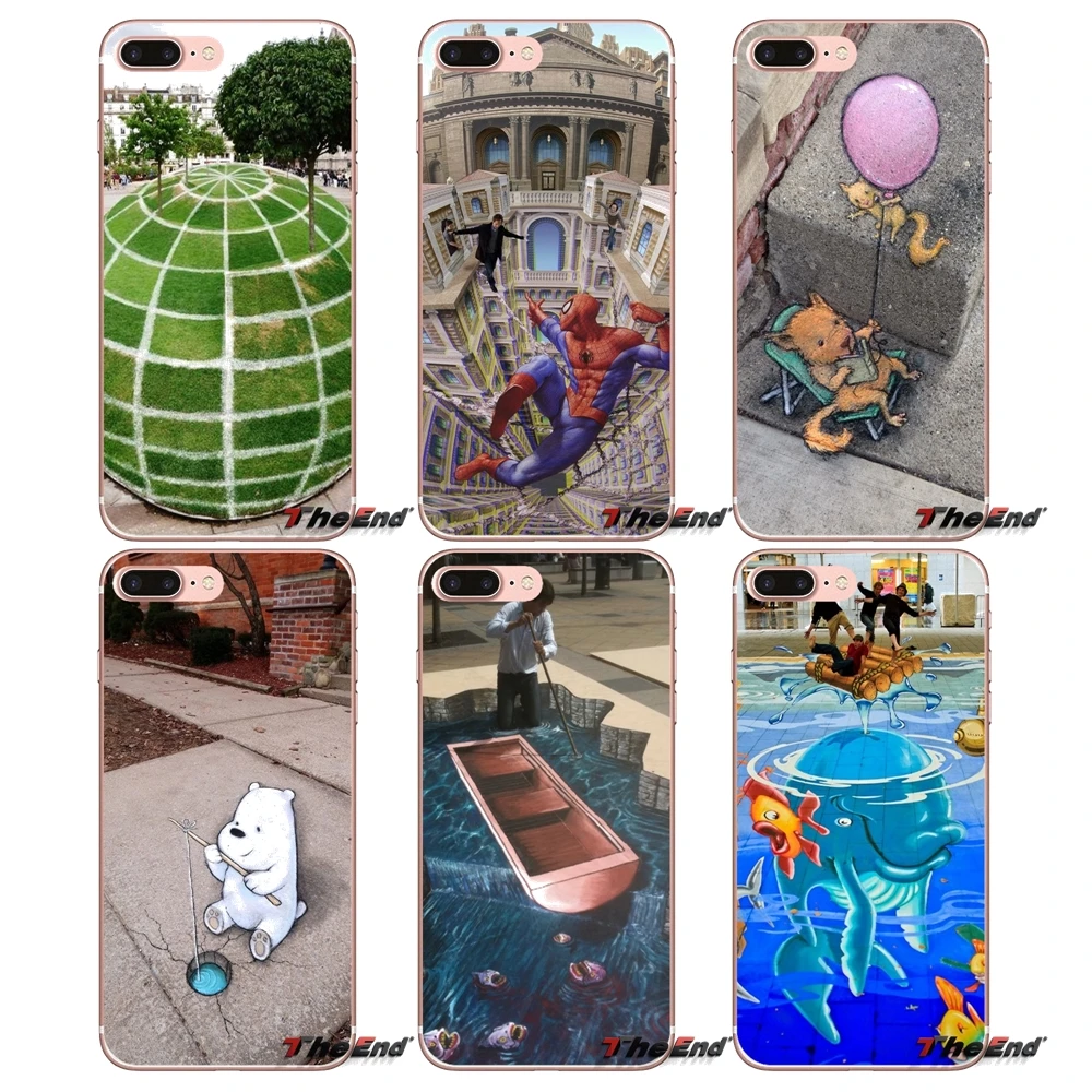 

For Apple iPhone X 4 4S 5 5S SE 5C 6 6S 7 8 Plus 6sPlus 6Plus 7plus 8plus Transparent Soft Covers 3D Optical Illusion Street Art