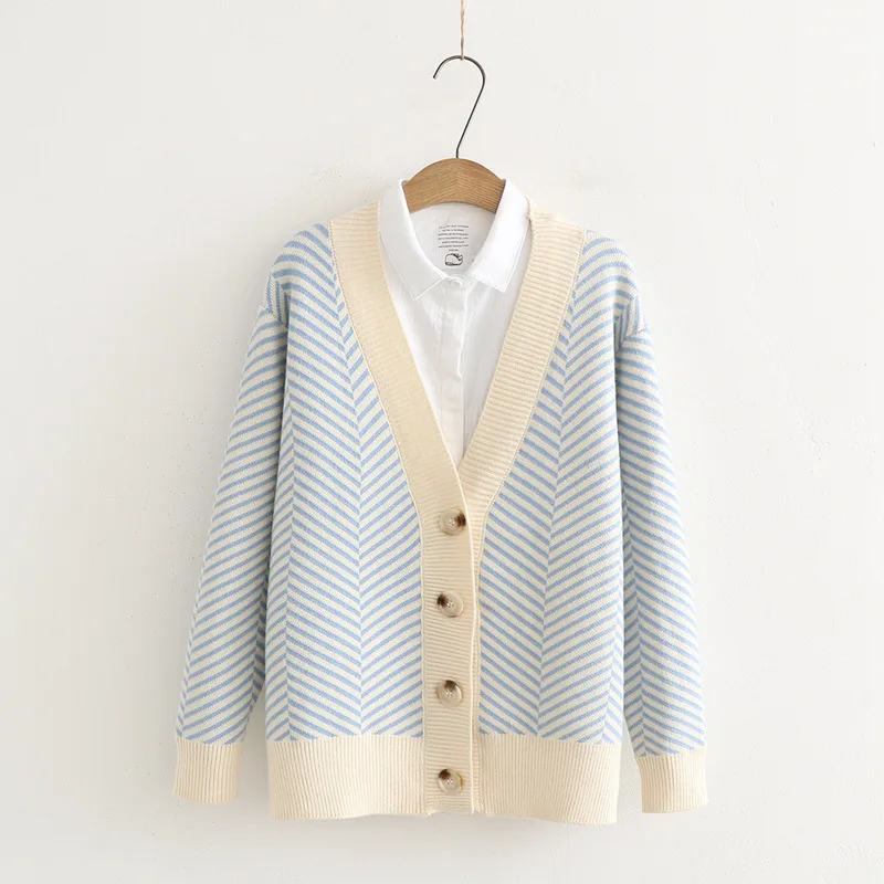 

Small Fresh Art Striped Cardigan Sweater Jacket Coat Autumn Winter Mori Girl 2019 54509