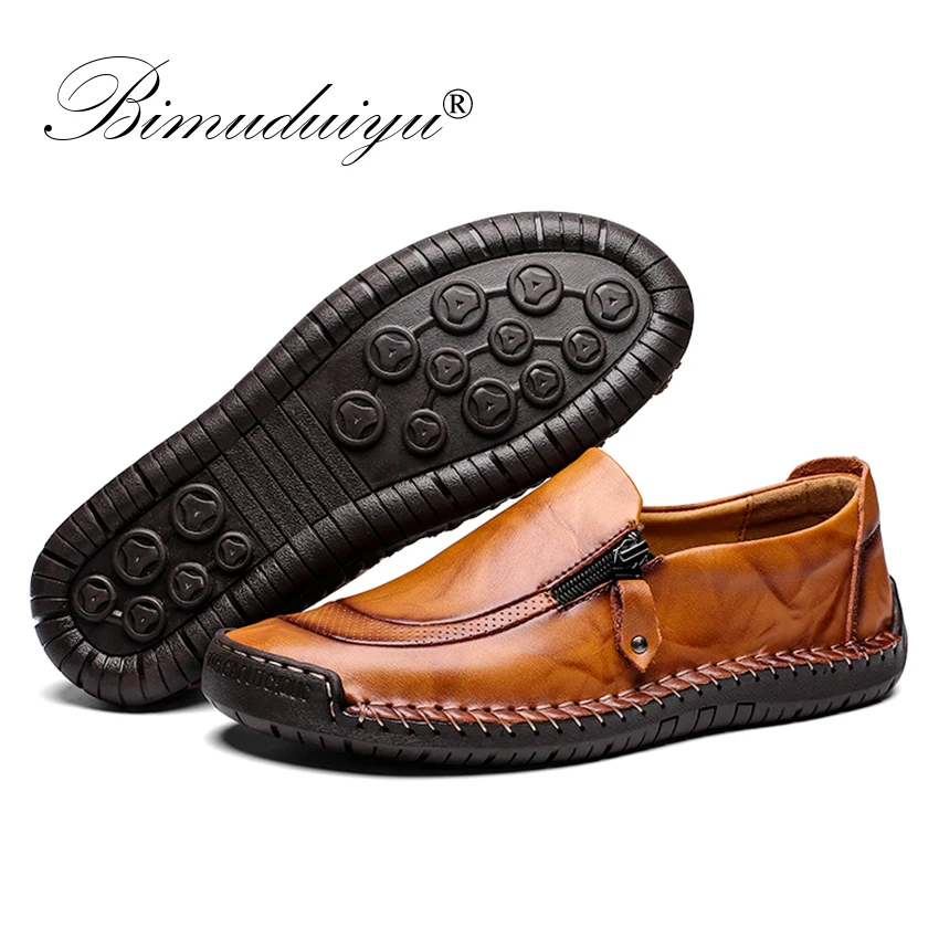 BIMUDUIYU Handmade Genuine Leather Shoes Men Luxury Brand Casual Moccasins Men Fashion Loafers Slip on Rubber Flats Zip opening BIMUDUIYU Handmade Genuine Leather Shoes Men Luxury Brand Casual Moccasins Men Fashion Loafers Slip on Rubber Flats Zip opening