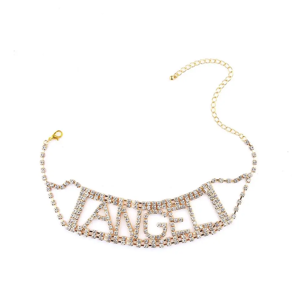 1 шт., преувеличенное блестящее Золотое и Серебряное ожерелье-чокер с надписью «Ангел» для женщин, ожерелье с кристаллами, вечерние ожерелья
