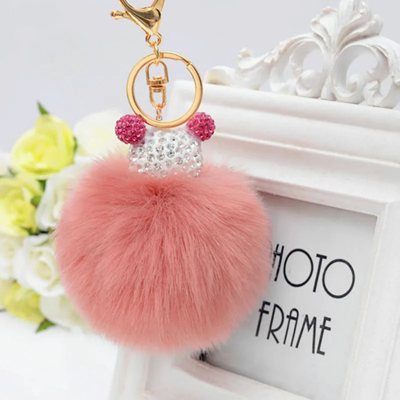 

Felyskep Fashion Imitation Rabbit Fur Mickey Pompon Ball Key chain for Women For Car or Bag Key Holder Jewelry 101WA