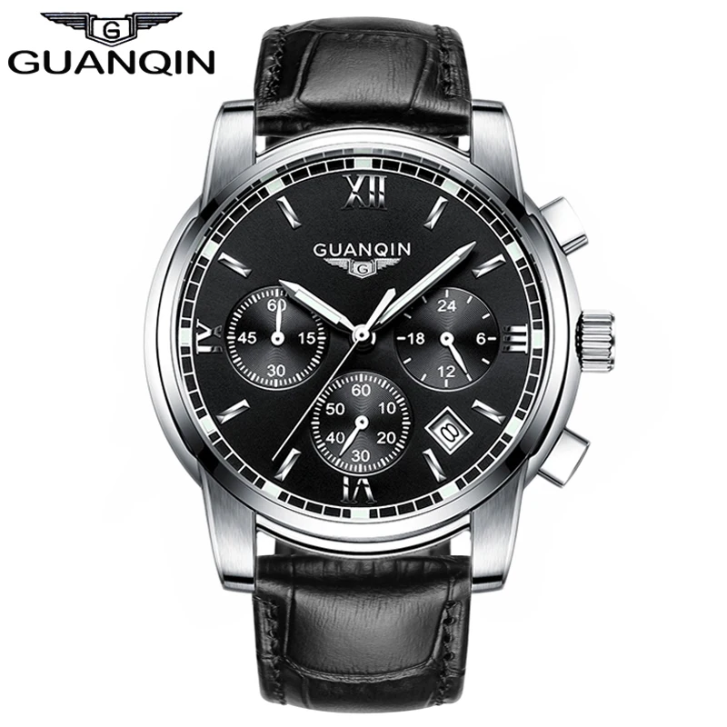 

2016 GUANQIN Men Watches Waterproof Leather Strap Clock Male Dress Quartz Watches with Calendar relogio masculino