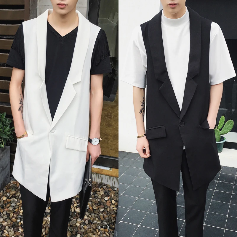 

2016 new Autumn British style dark Long section suit collar design Vest men casual slim black Waistcoat for men M-XXL
