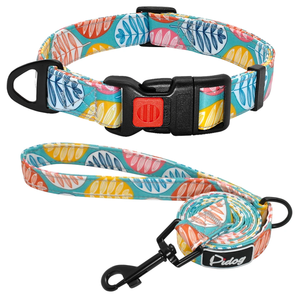 Leash - Printed Dog Collar Nylon Dog Walking Leash Pet Collar Leash for Puppy Small Medium Dogs Chihuahua French Bulldog Pitbull