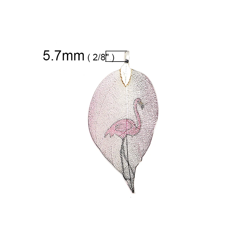 Doreen Box медные серебряные подвески в виде листьев Фламинго фуксия Подвески 6,8 см x 3,7 см(2 5/" x1 4/8")-6,7 см x 2,8 см(2 5/" x1 1/8"), 2 шт