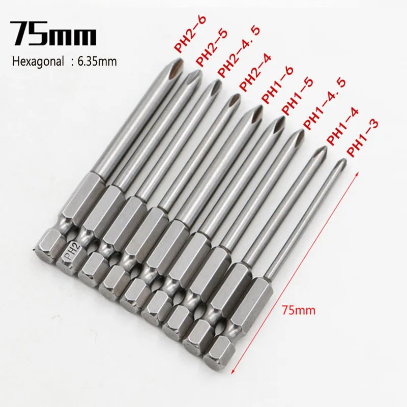 

9pcs Magnetic Hexagon Screwdriver Bit S2 Steel 1/4 Inch Hex Shank Screw Drivers Set 75mm Length