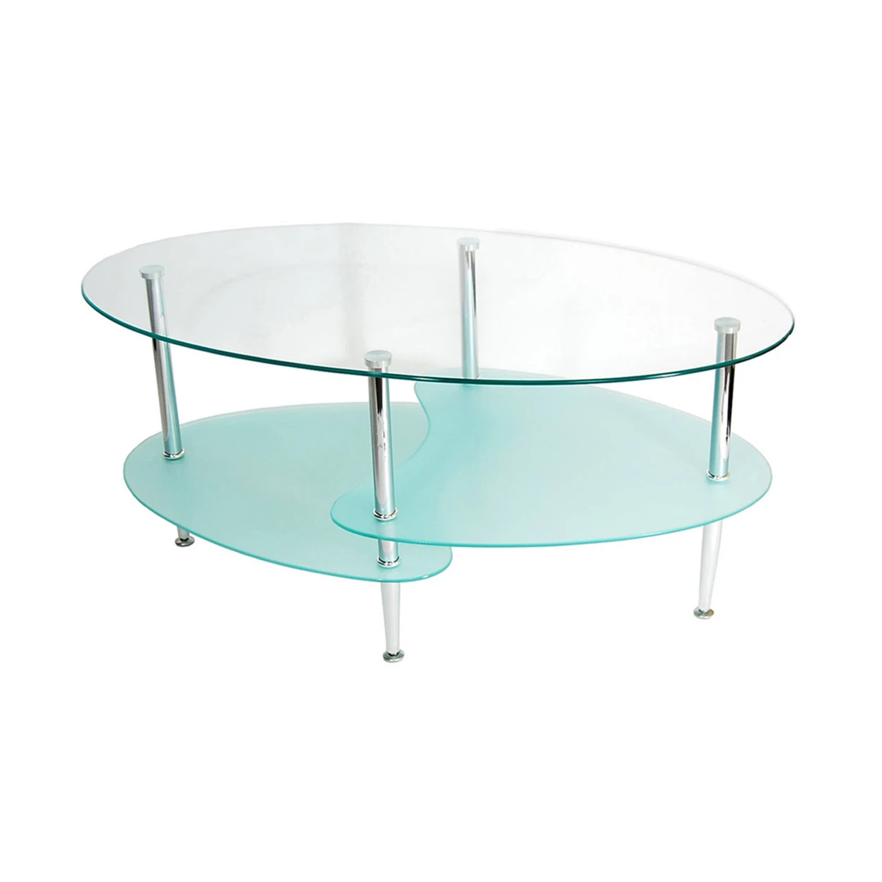 WE Furniture C38B4 Glass Oval Living Room Metal Coffee Table