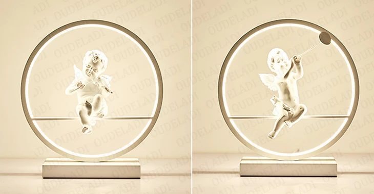 Lâmpada de Mesa com Controle Anjo Quarto Cabeceira Moderno Lâmpada Decorativa Casal Romântico Quente Remoto Escurecimento Luz Led 3 lâmpada mesa com controle remoto escurecimento