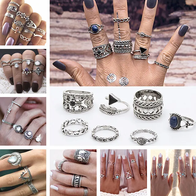 Rings Set Beach Jewelry Finger Ring Fashion Anel Anillos Bohemian Antique Statem Rings Set Beach Jewelry Finger Ring Fashion Anel Anillos Bohemian Antique Statem