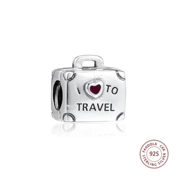 

I Love To Travel Charms 925 Sterling Silver Suitcase Beads for Women Fits Original Bracelets Charm DIY Fashion Jewelry Making
