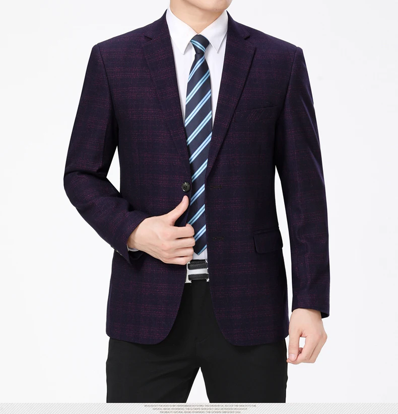 WAEOLSA Men Classical Plaid Blazers Blue Red Jackets Suit Man  Slim Fit Blazer Masculino Check Texture Outfits Office Uniform Male Suit Coat Spring (4)