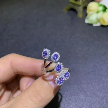 

shilovem 925 silver sterling natural tanzanite rings trendy fine Jewelry plant wedding bands women new gift 3*4mm dj030409agts