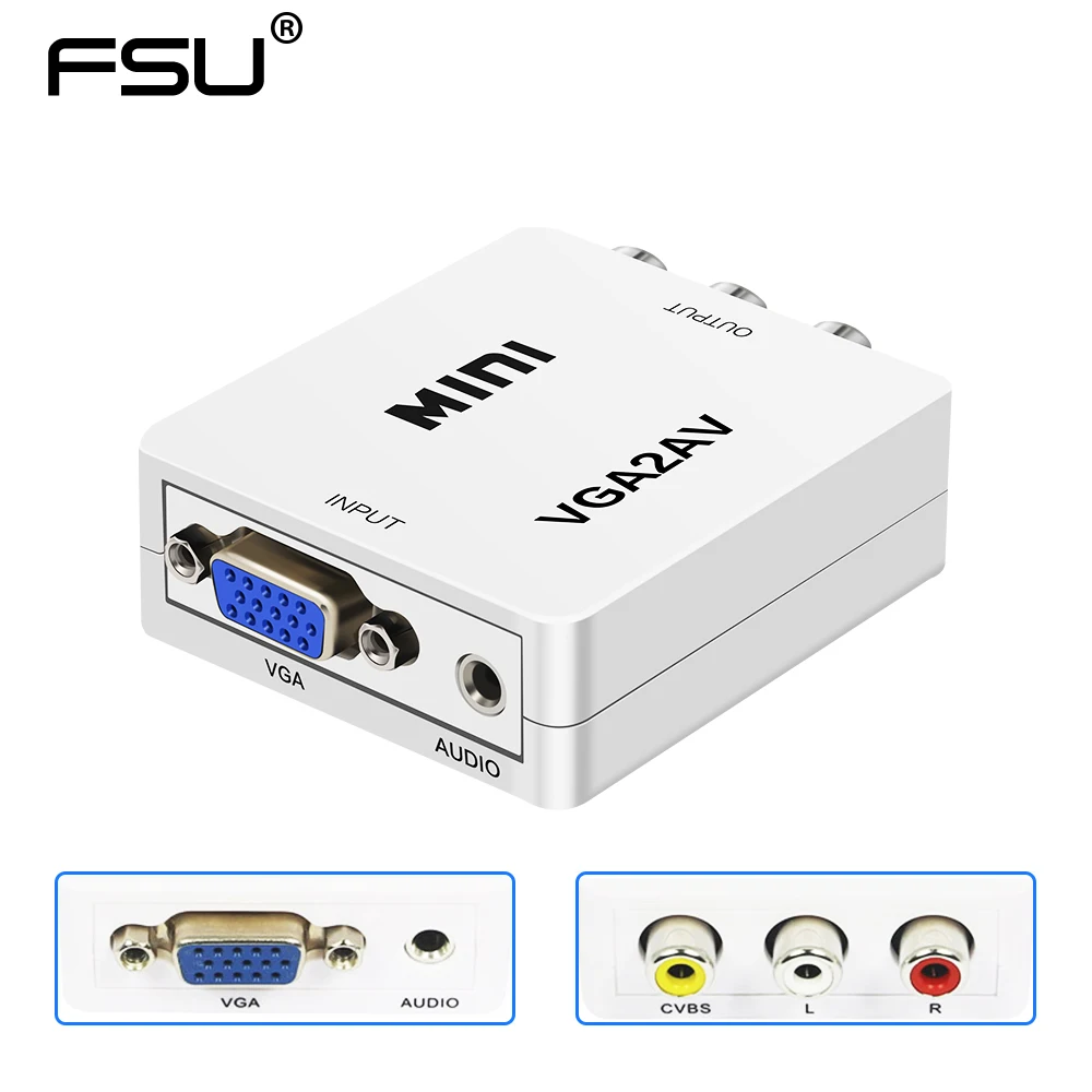 1080P Mini VGA to AV RCA Converter with 3.5mm Audio VGA2AV/CVBS+Audio ...