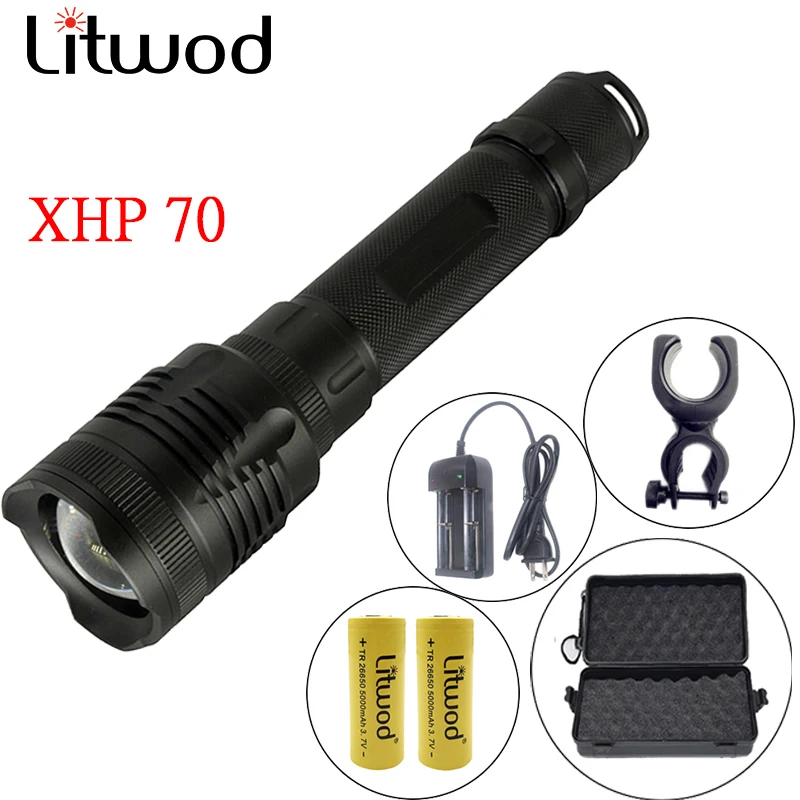 Litwod P78 оригинальный CREE XHP70 32 w чип лампы 3200lm мощный зум-объектив тактический светодиодный фонарик 26650 и 18650 Батарея