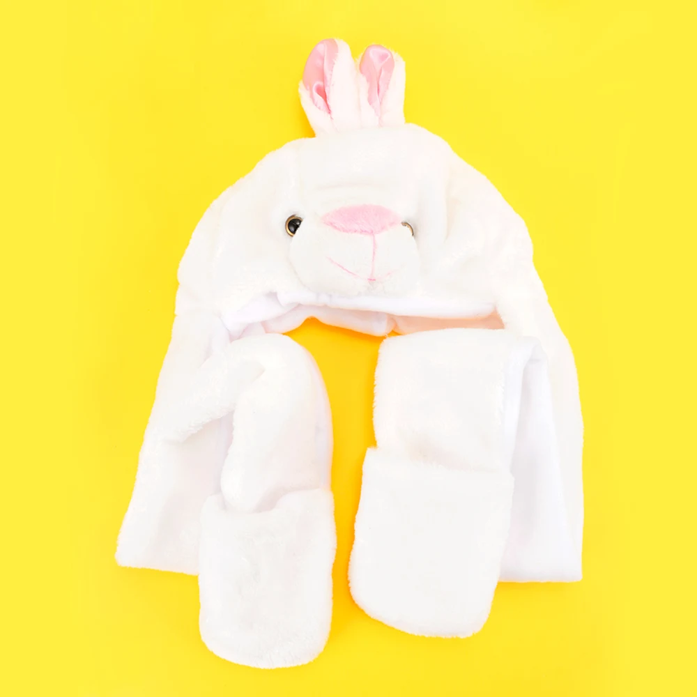 Модная Милая многофункциональная плюшевая шапка в форме кролика с длинным шарфом, перчатки для детей, зимняя теплая мягкая шапка, наборы с перчатками
