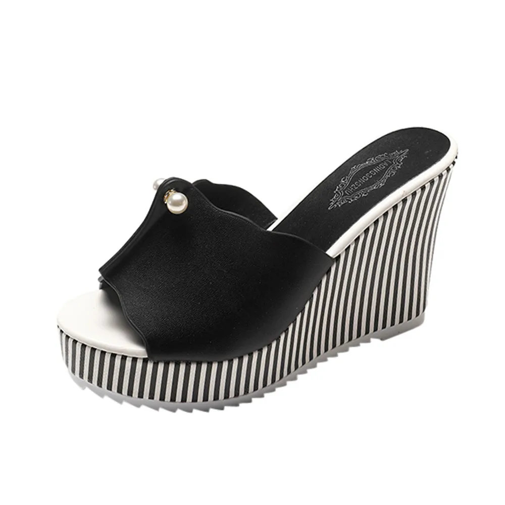 2018 عالية الكعب النعال الشاطئ الصيف أسافين منصة شريط اللؤلؤ الصنادل الوجه يتخبط النساء الأحذية Sandalias موهير