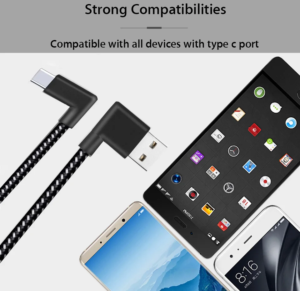 0,2 м 1 м 2 м прямоугольный 90 градусов Usb type C кабель для зарядки Usb type-c кабель для huawei Redmi Note 8 Realme X2 Pro 2 метра