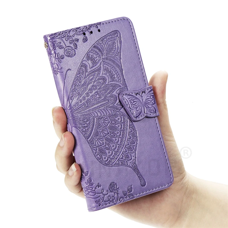 3D Чехол-портмоне с тиснением в виде бабочки кожаный флип чехол для huawei P Smart плюс Honor 10i 10 Lite бумажник чехол POT-LX1 FIG-LX1 HRY-LX1T LX1 - Цвет: Light Purple
