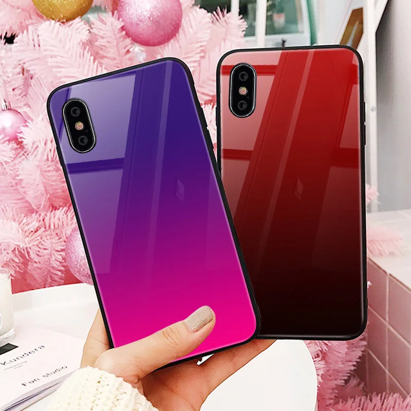 Hisomone Gradient Color Phone Case For iPhone 6 6S 7 8 Plus X Xs Max Xr Glass Silicone Back Case For iPhone 7 6 S Cover Conque