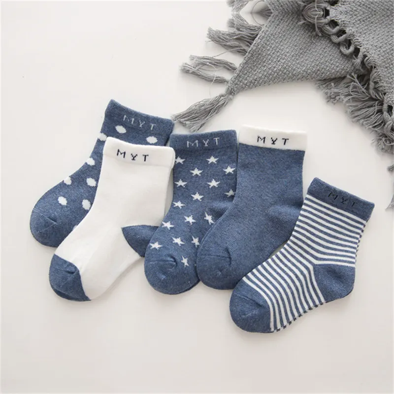 5 pair Simple geometry Safe Warm Comfort High Quality Cotton Soft Newborn Socks Kids Boy New Born Baby Girl Socks Miaoyoutong - Цвет: 2004-niuzailan
