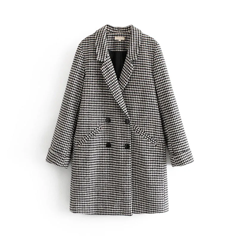 

New Women Turn down Collar Plaid Fashion Wool Coat 2017 Elegant Autumn Winter Outerwear Jacket Wool blends Long Coat Female