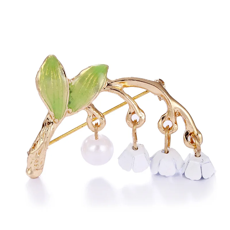 Linnor Lucky Fresh Lily of the Valley броши булавки эмаль цветок с зеленым листком сплав золота