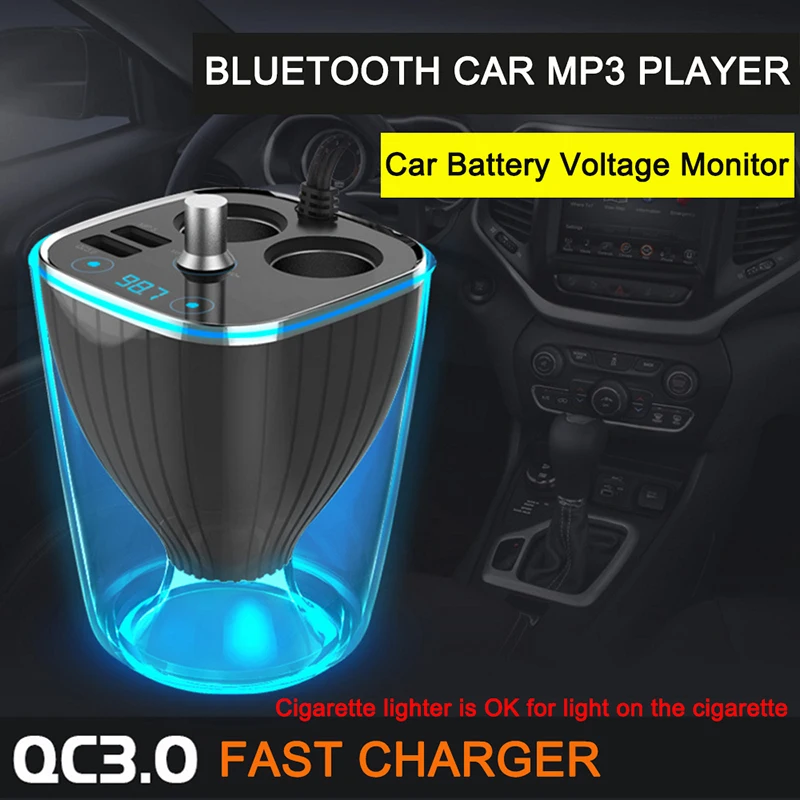 JINSERTA Bluetooth FM модулятор Автомобильный mp3 плеер Hands Free Kit QC3.0 быстрое зарядное устройство чашка прикуриватель адаптер сплиттер