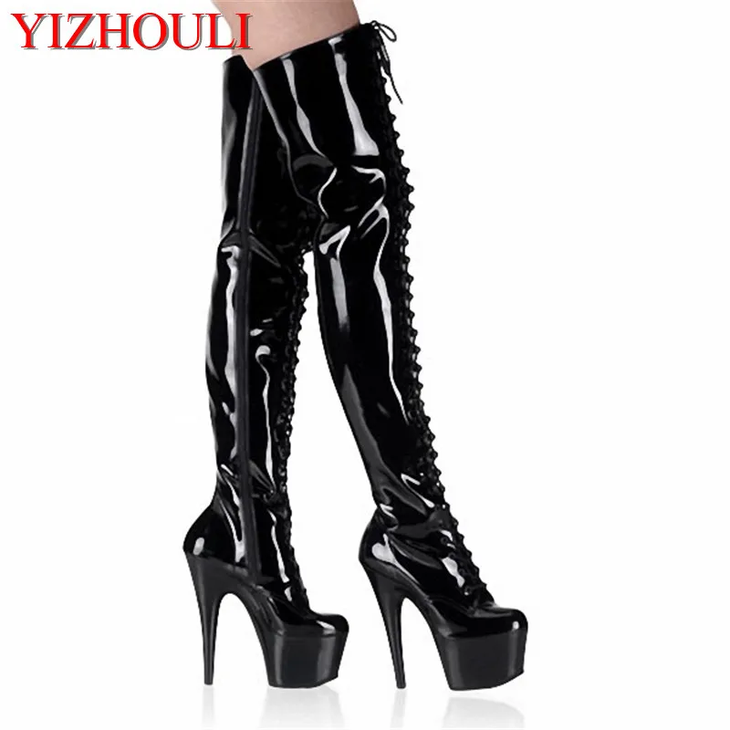 Shoes 6 inch round head stiletto heels, model banquet to thigh high sexy boots 15cm front with sexy boots, dancing shoes