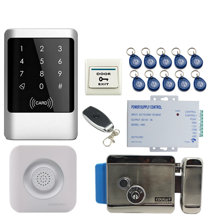 

JEX Metal RFID Password Access Controller Touch key Waterproof Door control system kit +Doorbell +12V Electric Lock In stock