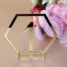 Números de mesa signos para la decoración del banquete de boda, número de acrílico plateado o dorado, números romanos centro de mesa geométrico