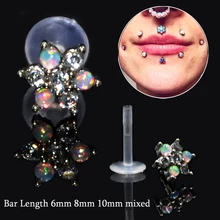 Showlove-1 из хирургической стали, Биопласт, опал и циркон, цветок маргаритки, Лабрет, гибкий PTFE, серьги-гвоздики для пирсинга