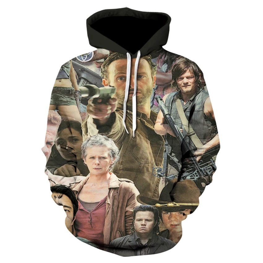 Walking Dead Толстовки мужские с карманами пуловер с капюшоном осень зима 3D печатных мужская повседневная куртка Harajuku верхняя одежда пальто
