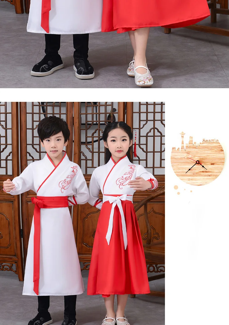 Древний Hanfu детский танцевальный костюм для взрослых, народное платье для девочек и мальчиков, традиционная китайская одежда, стильные праздничные наряды, нарядная сцена
