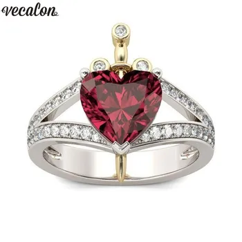 

Vecalon 2018 Heart shape Cross ring 925 Sterling silver Red AAAAA Cz Party wedding band rings For women men Finger Jewelry